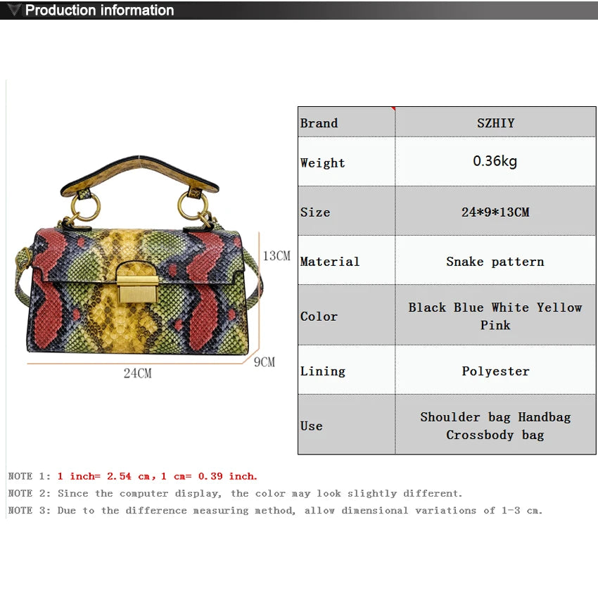 New Brand Luxury Designer Handbag Women Snake Pattern Leather Crossbody Purses Fashion Small Shoulder Bag Square