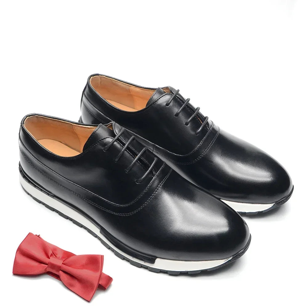 Luxury Classic Oxford Shoes for Men Genuine Leather Casual Sneakers Lace-up Plain Toe Handmade Black Blue Purple Male Footwear
