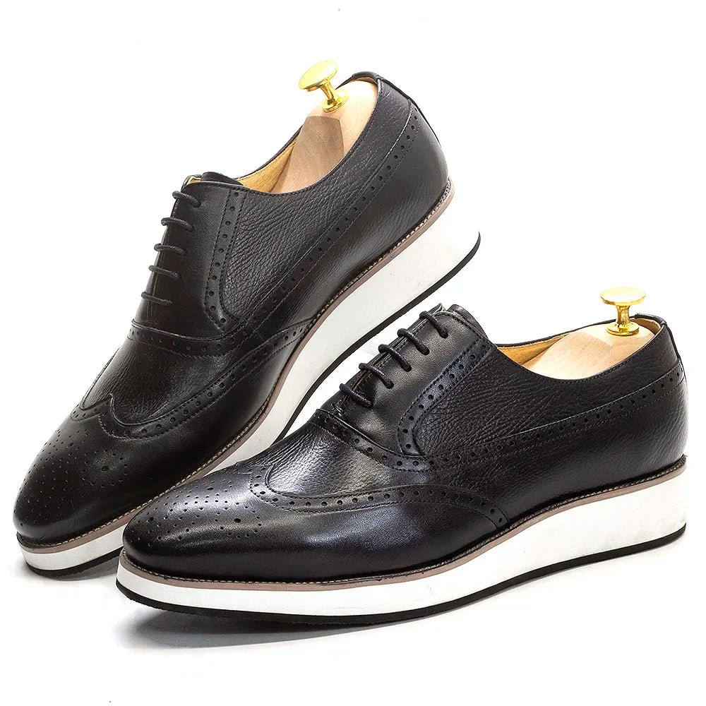 Men's Real Leather Oxford Shoes Classic Wing Tip Toe Lace-Up Handmade Comfortable Casual Sneakers for Business Office