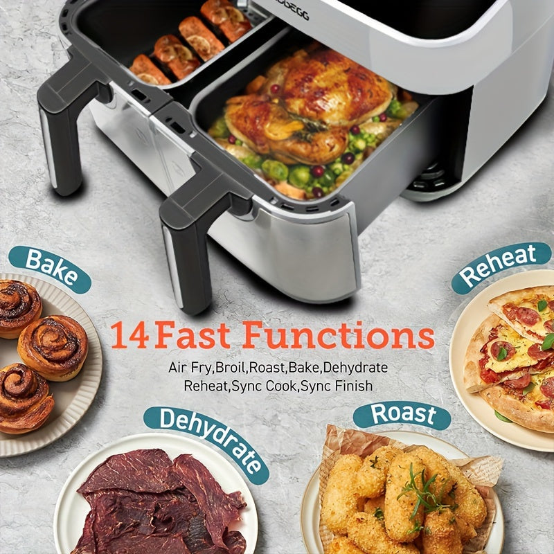 Upgraded 10-Quart Dual Pot Touch Screen Air Fryer Oven14 Functions To Cook Anything One Button Cooks All Recipes Cooks Two Different Foods Simultaneously Holiday Gift Multi-Function Air Fryer Family Essentials Reduce Cooking