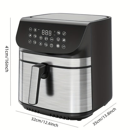 9QT oil-free air fryer oven, reducing 80% fat, can enjoy crispy and delicious food, suitable for Cao tiao, pizza, beef steak, etc., specially designed for 3-4 people in households, healthy and fast food, making fast and simpl