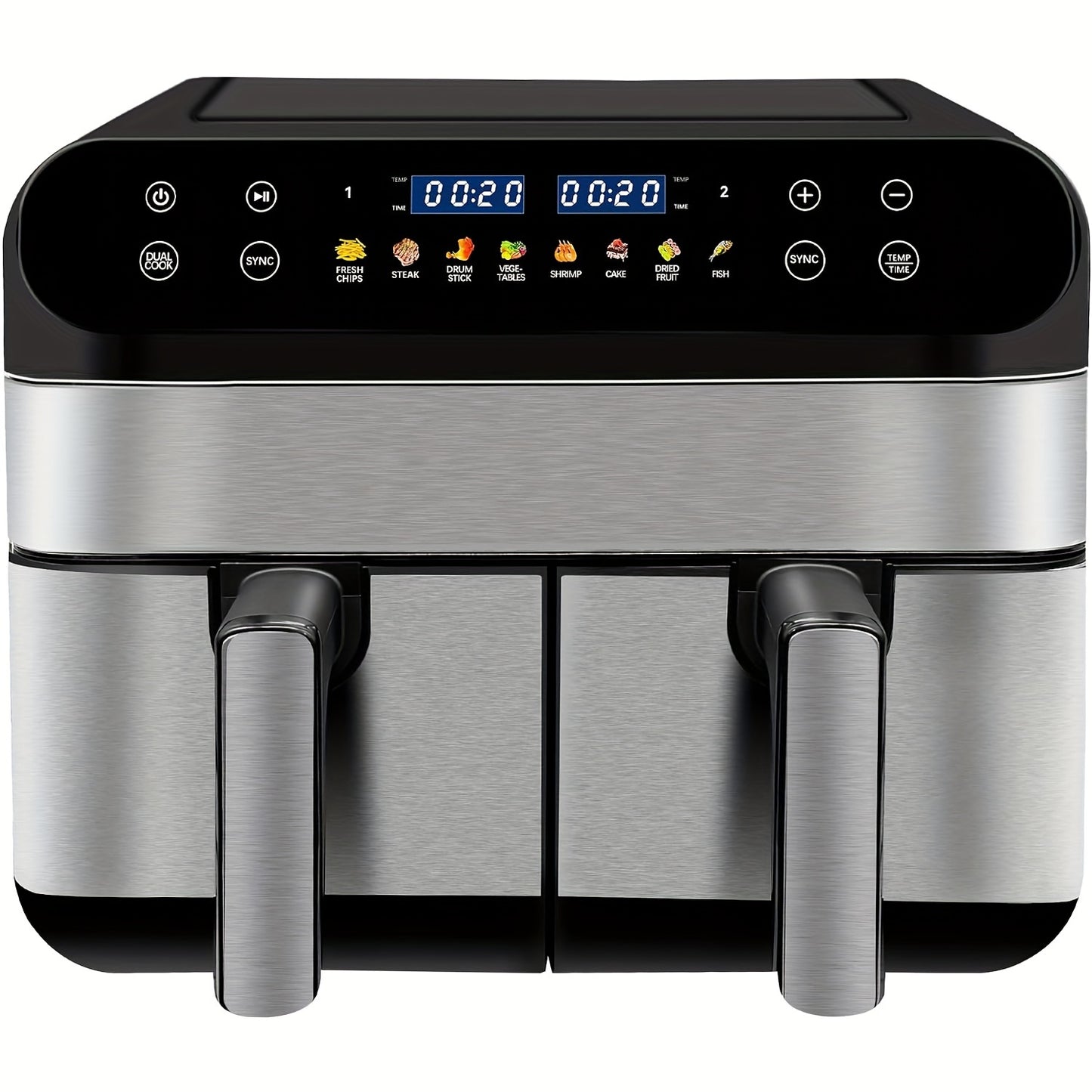 Double Air Fryer, 9L With 2 x 4.5L Independent Baskets, Dual Zone Air Fryer, Family Size Healthy Oil-free Air Fryer Oven, with Cookbook & 10 Presets & Digital LED Display, 1800W