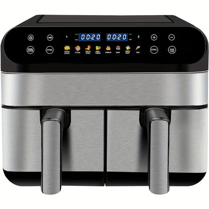 Double Air Fryer, 9L With 2 x 4.5L Independent Baskets, Dual Zone Air Fryer, Family Size Healthy Oil-free Air Fryer Oven, with Cookbook & 10 Presets & Digital LED Display, 1800W