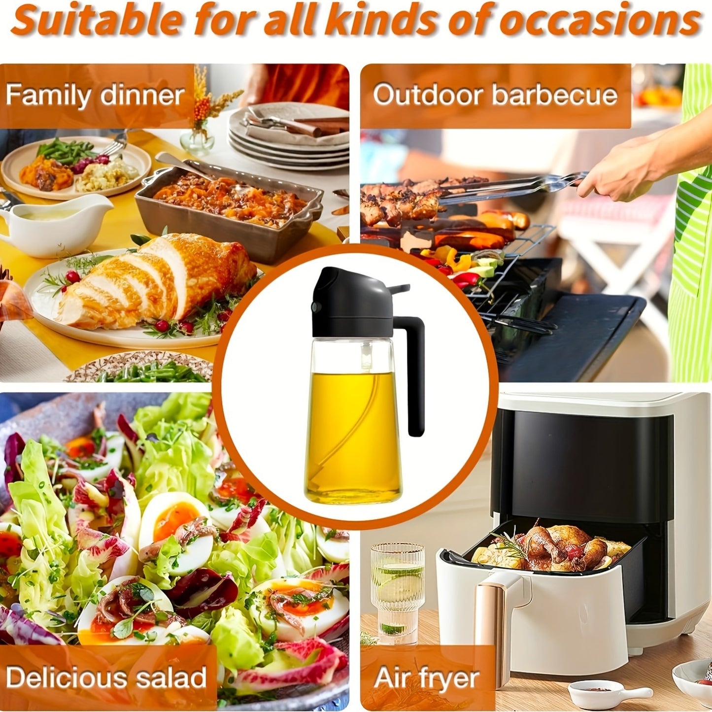 2pcs—Hand-Held Oil Spray Bottle, Oil Spray And Pour Oil 2 in 1, Olive Oil Sprayer And Oil Dispenser, Fat Reduction Oil Spray Pot Artifact, Kitchen Oil Dispenser Bottle, Oil Spray Bottle, Oil Sprayer, Oil Spray Bottle, for K