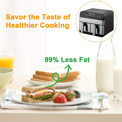 Double Air Fryer, 9L With 2 x 4.5L Independent Baskets, Dual Zone Air Fryer, Family Size Healthy Oil-free Air Fryer Oven, with Cookbook & 10 Presets & Digital LED Display, 1800W
