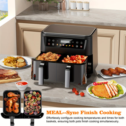 10Qt 10-in-1 Dual Air Fryer, Fresh Balanced Meals for Family And Children with Double Baskets, Sync Cook & Finish to Bake, Roast, Reheat, Broil for Easy Cooking, Dishwasher Safe - Includes Air Fryer Paper Liners 50pcs, Christ