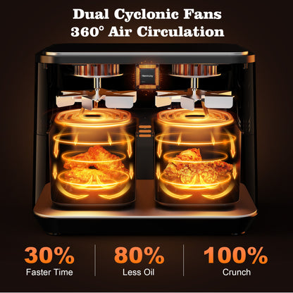 10Qt 10-in-1 Dual Air Fryer, Fresh Balanced Meals for Family And Children with Double Baskets, Sync Cook & Finish to Bake, Roast, Reheat, Broil for Easy Cooking, Dishwasher Safe - Includes Air Fryer Paper Liners 50pcs, Christ