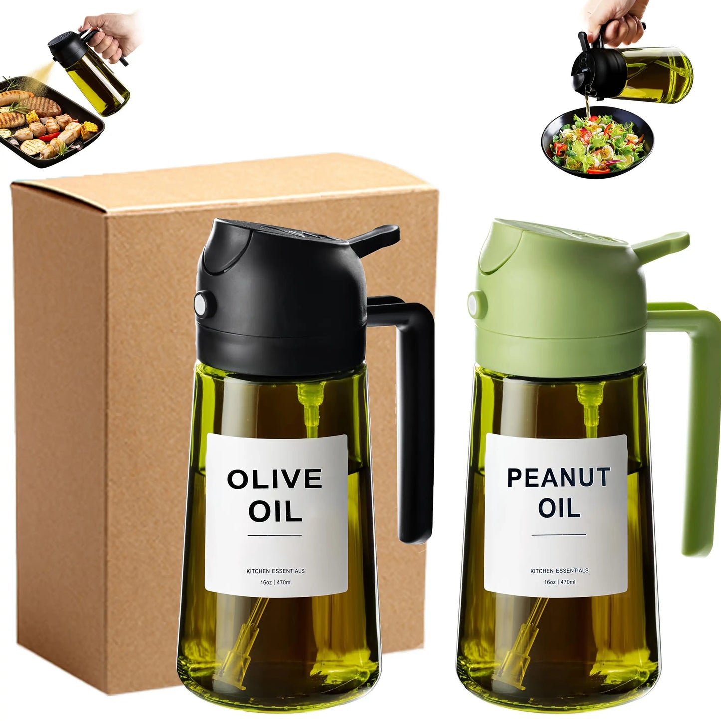 Dark Green Olive Oil Sprayer, 16oz/470ml BPA-Free Food Grade, Light Blocking Design & Protective Packaging for Kitchen Cooking, Air Fryer Compatible | Modern Kitchenware | No Plastic Parts, for Culinary Use, Cooking Oil Spray