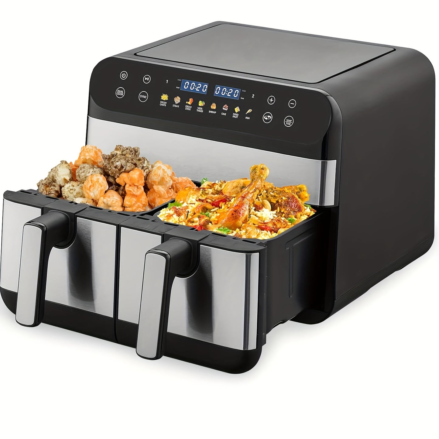 Smart Digital Air Fryer Oven 1800W Digital Air Fryer Oven - 9L (4.5L+4.5L) Smart Tabletop Oven with 10 Preset Menus, LED Touch Screen Temperature and Control for Baking