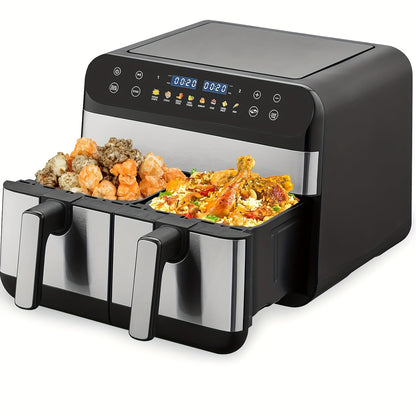 Smart Digital Air Fryer Oven 1800W Digital Air Fryer Oven - 9L (4.5L+4.5L) Smart Tabletop Oven with 10 Preset Menus, LED Touch Screen Temperature and Control for Baking