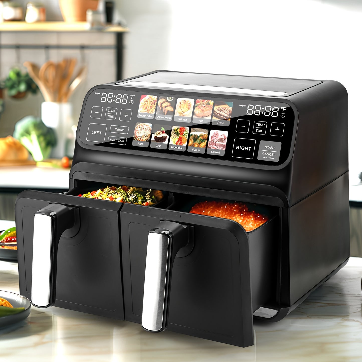 Dual Air Fryer, 8 Quart Double Air Fryer, 10-in-All Dual Zone Air Fryer, TFT Screen Air Fryer Dual Basket, Large Air Fryer Non Toxic