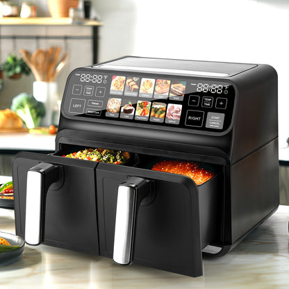Dual Air Fryer, 8 Quart Double Air Fryer, 10-in-All Dual Zone Air Fryer, TFT Screen Air Fryer Dual Basket, Large Air Fryer Non Toxic