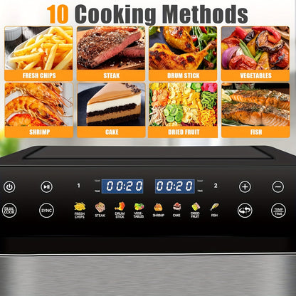 Double Air Fryer, 9L With 2 x 4.5L Independent Baskets, Dual Zone Air Fryer, Family Size Healthy Oil-free Air Fryer Oven, with Cookbook & 10 Presets & Digital LED Display, 1800W