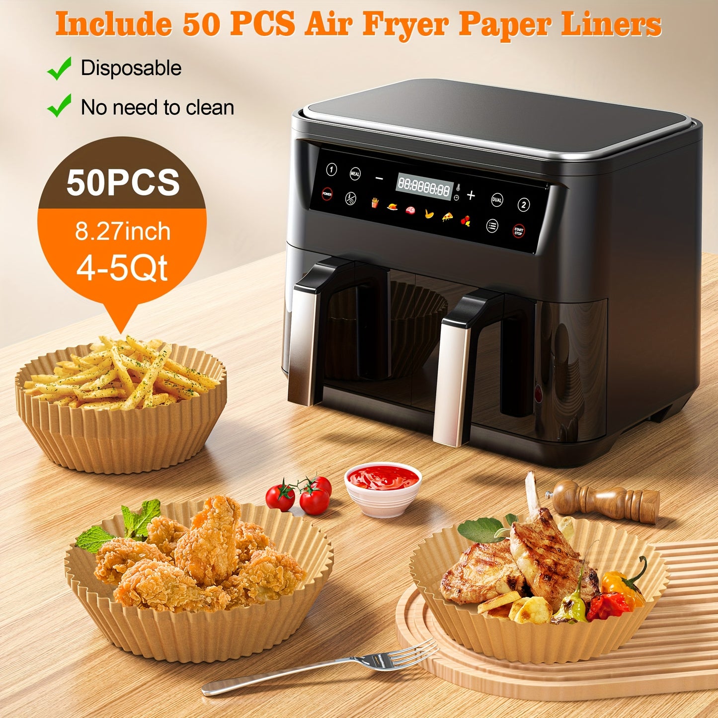 10Qt 10-in-1 Dual Air Fryer, Fresh Balanced Meals for Family And Children with Double Baskets, Sync Cook & Finish to Bake, Roast, Reheat, Broil for Easy Cooking, Dishwasher Safe - Includes Air Fryer Paper Liners 50pcs, Christ