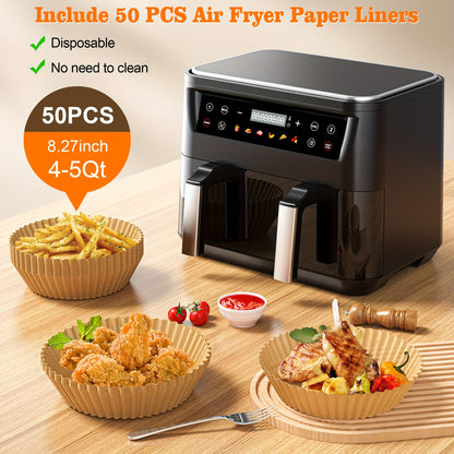 10Qt 10-in-1 Dual Air Fryer, Fresh Balanced Meals for Family And Children with Double Baskets, Sync Cook & Finish to Bake, Roast, Reheat, Broil for Easy Cooking, Dishwasher Safe - Includes Air Fryer Paper Liners 50pcs, Christ