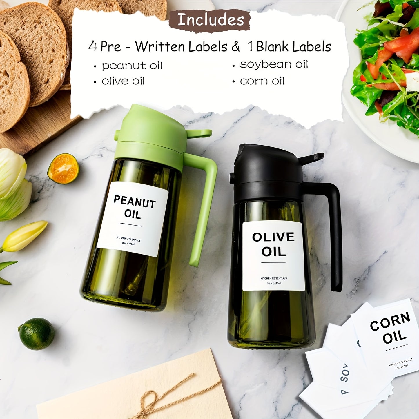 Dark Green Olive Oil Sprayer, 16oz/470ml BPA-Free Food Grade, Light Blocking Design & Protective Packaging for Kitchen Cooking, Air Fryer Compatible | Modern Kitchenware | No Plastic Parts, for Culinary Use, Cooking Oil Spray