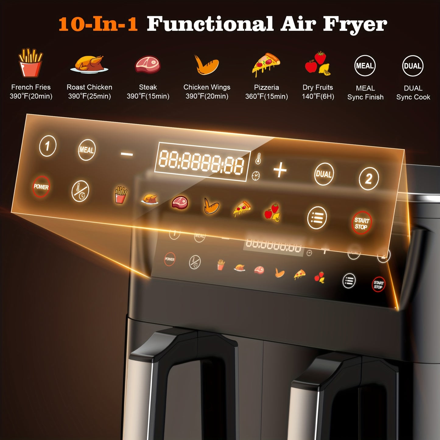10Qt 10-in-1 Dual Air Fryer, Fresh Balanced Meals for Family And Children with Double Baskets, Sync Cook & Finish to Bake, Roast, Reheat, Broil for Easy Cooking, Dishwasher Safe - Includes Air Fryer Paper Liners 50pcs, Christ