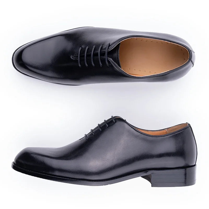 Classic Men's Pure Leather Shoes Solid Color Oxford Casual Business Office Dress Shoe For Gentleman Lace Up Comfortable