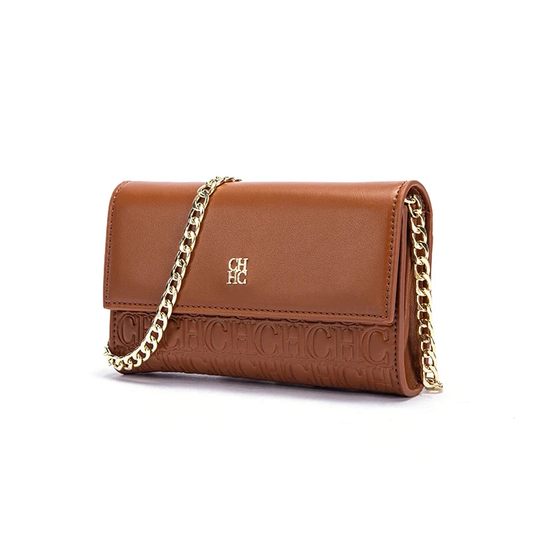 CH Women's Shoulder Bag New Magnetic Flip Chain Bag Brown Small Square Bag Wallet