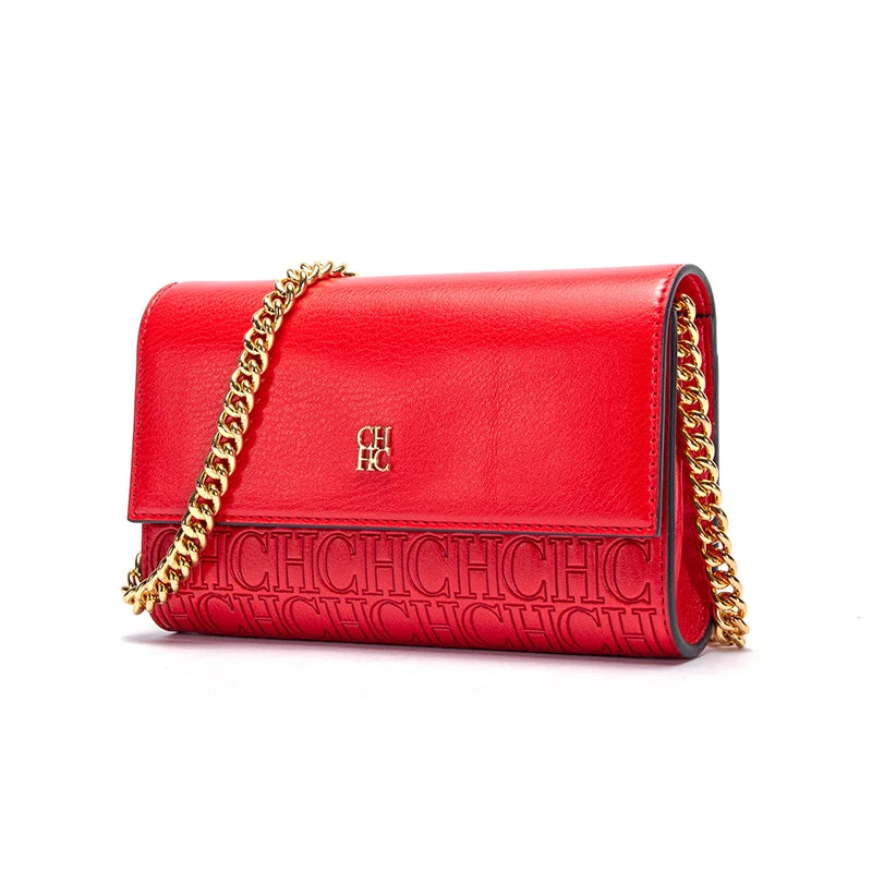 CH Women's Shoulder Bag New Magnetic Flip Chain Bag Brown Small Square Bag Wallet