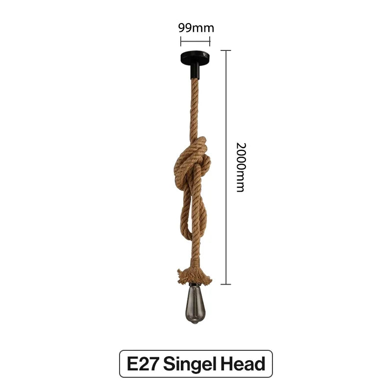 Vintage Hemp Rope Pendant Light E27 Industrial Style