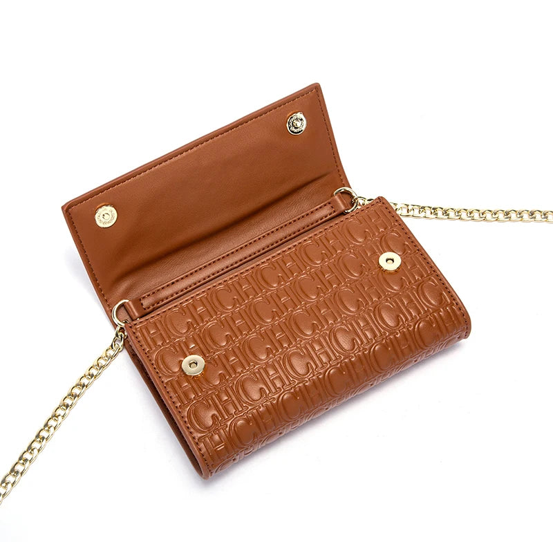 CH Women's Shoulder Bag New Magnetic Flip Chain Bag Brown Small Square Bag Wallet