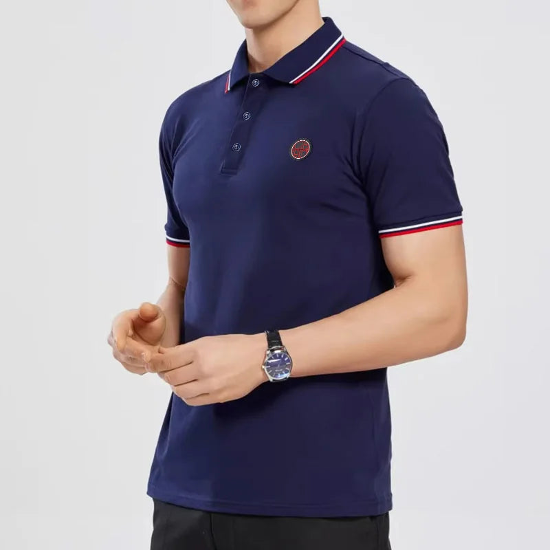 Men's Polo Top Casual Fashion Commuter Versatile Solid Color Men's Top Summer Fashion Business Men Pure Cotton Polo Top