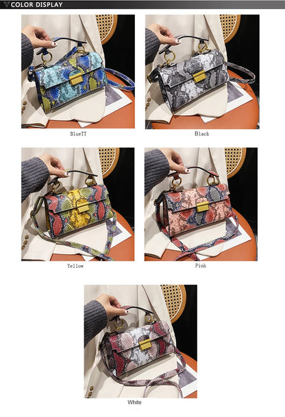 New Brand Luxury Designer Handbag Women Snake Pattern Leather Crossbody Purses Fashion Small Shoulder Bag Square