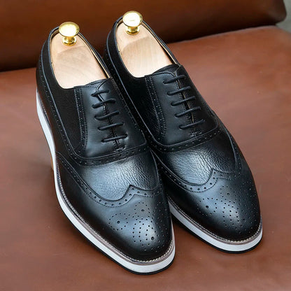 Men's Real Leather Oxford Shoes Classic Wing Tip Toe Lace-Up Handmade Comfortable Casual Sneakers for Business Office