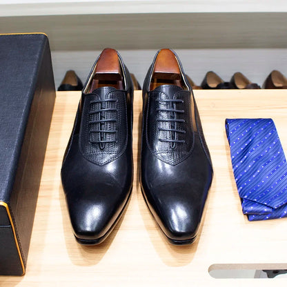 Luxury Genuine Leather Men's Dress Shoes Oxford Handmade Formal Office Business Wedding Classic Lace-Up Footwear