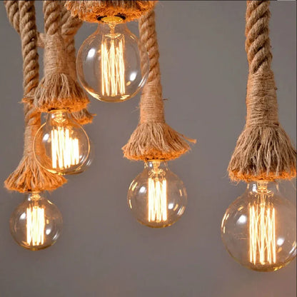 Vintage Hemp Rope Pendant Light E27 Industrial Style