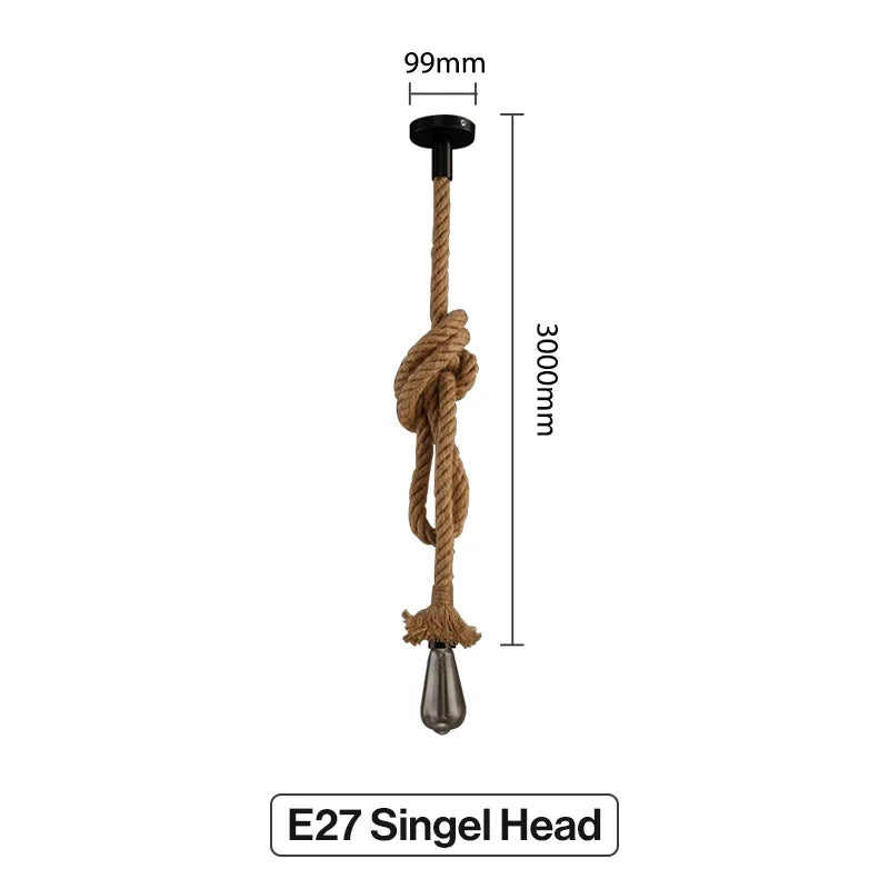 Vintage Hemp Rope Pendant Light E27 Industrial Style