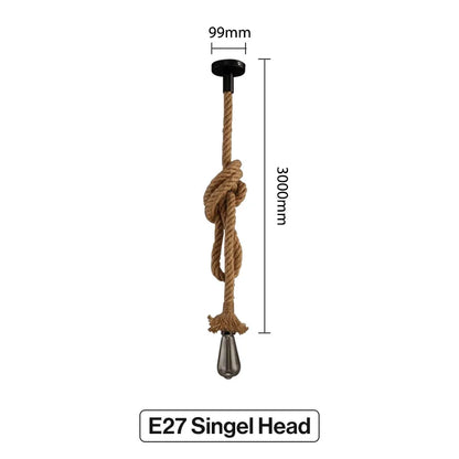 Vintage Hemp Rope Pendant Light E27 Industrial Style
