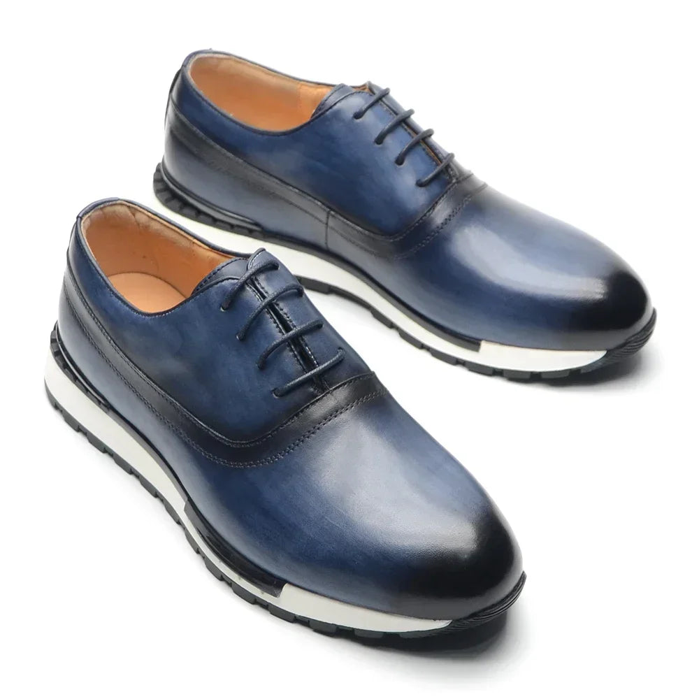 Luxury Classic Oxford Shoes for Men Genuine Leather Casual Sneakers Lace-up Plain Toe Handmade Black Blue Purple Male Footwear
