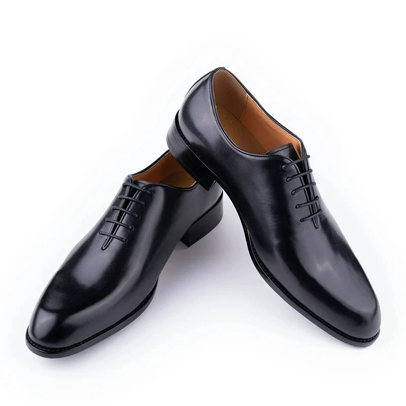 Classic Men's Pure Leather Shoes Solid Color Oxford Casual Business Office Dress Shoe For Gentleman Lace Up Comfortable