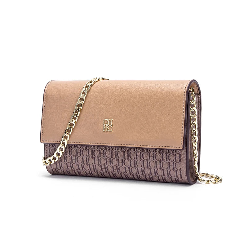 CH Women's Shoulder Bag New Magnetic Flip Chain Bag Brown Small Square Bag Wallet