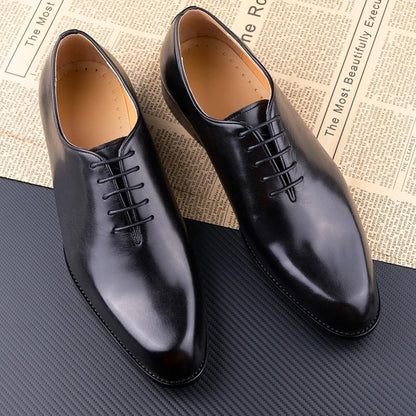Classic Men's Pure Leather Shoes Solid Color Oxford Casual Business Office Dress Shoe For Gentleman Lace Up Comfortable