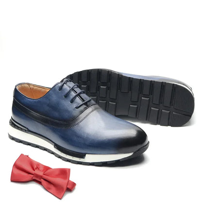 Luxury Classic Oxford Shoes for Men Genuine Leather Casual Sneakers Lace-up Plain Toe Handmade Black Blue Purple Male Footwear