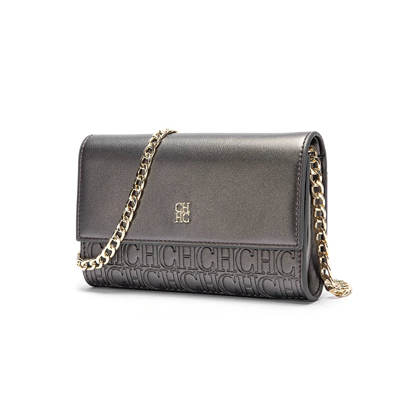 CH Women's Shoulder Bag New Magnetic Flip Chain Bag Brown Small Square Bag Wallet