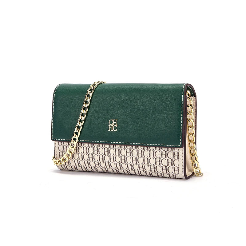 CH Women's Shoulder Bag New Magnetic Flip Chain Bag Brown Small Square Bag Wallet