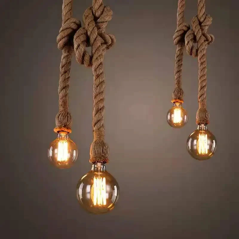 Vintage Hemp Rope Pendant Light E27 Industrial Style