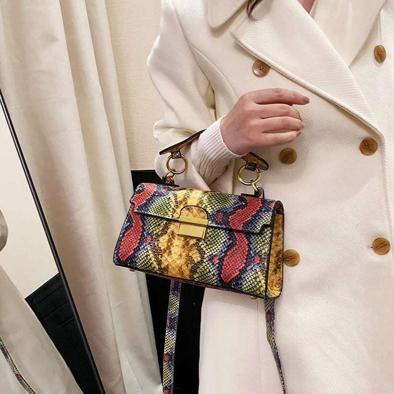 New Brand Luxury Designer Handbag Women Snake Pattern Leather Crossbody Purses Fashion Small Shoulder Bag Square