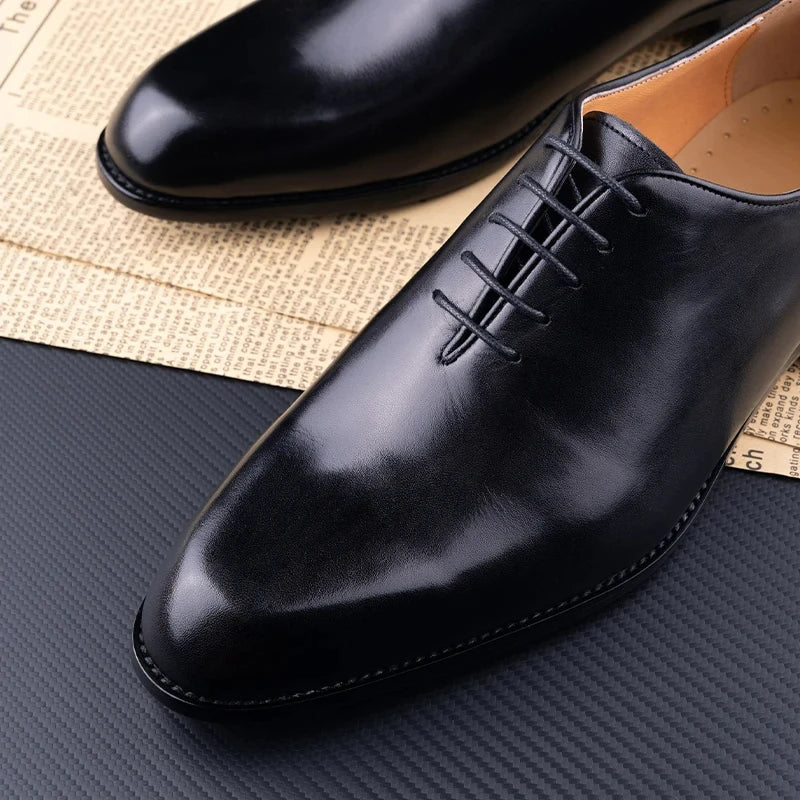 Classic Men's Pure Leather Shoes Solid Color Oxford Casual Business Office Dress Shoe For Gentleman Lace Up Comfortable