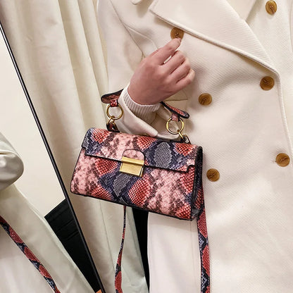New Brand Luxury Designer Handbag Women Snake Pattern Leather Crossbody Purses Fashion Small Shoulder Bag Square