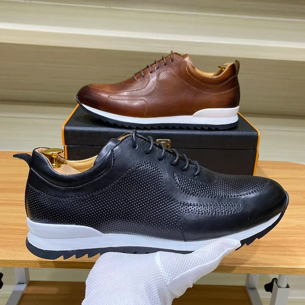 Luxury Mens Genuine Leather Sneakers Lace-Up Comfortable Oxford Classic Casual Shoes for Men Outdoor Street Travel Flat Footwear