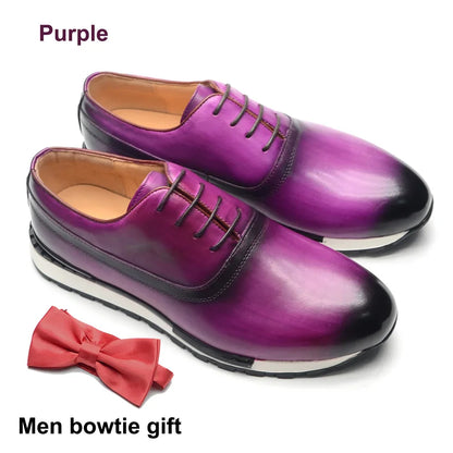 Luxury Classic Oxford Shoes for Men Genuine Leather Casual Sneakers Lace-up Plain Toe Handmade Black Blue Purple Male Footwear