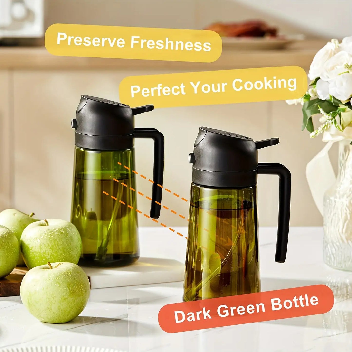 Dark Green Olive Oil Sprayer, 16oz/470ml BPA-Free Food Grade, Light Blocking Design & Protective Packaging for Kitchen Cooking, Air Fryer Compatible | Modern Kitchenware | No Plastic Parts, for Culinary Use, Cooking Oil Spray
