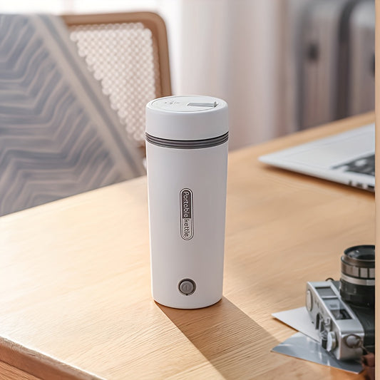 Compact 300W Stainless Steel Electric Kettle - Leak-Proof & Fast Boiling, Portable with Insulated Cup for Travel, White with Black Accents, US Plug, Portable Kettle
