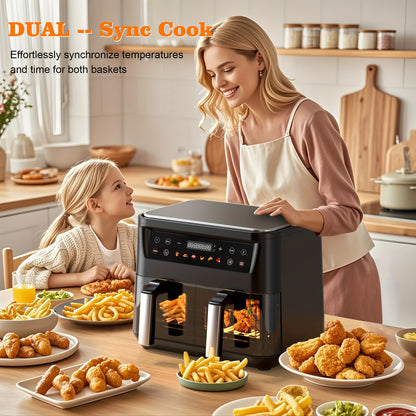 10Qt 10-in-1 Dual Air Fryer, Fresh Balanced Meals for Family And Children with Double Baskets, Sync Cook & Finish to Bake, Roast, Reheat, Broil for Easy Cooking, Dishwasher Safe - Includes Air Fryer Paper Liners 50pcs, Christ