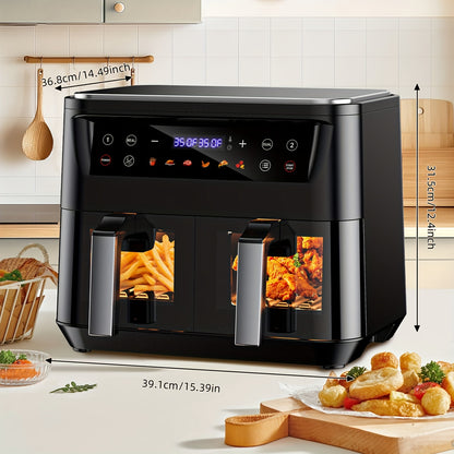 10Qt 10-in-1 Dual Air Fryer, Fresh Balanced Meals for Family And Children with Double Baskets, Sync Cook & Finish to Bake, Roast, Reheat, Broil for Easy Cooking, Dishwasher Safe - Includes Air Fryer Paper Liners 50pcs, Christ